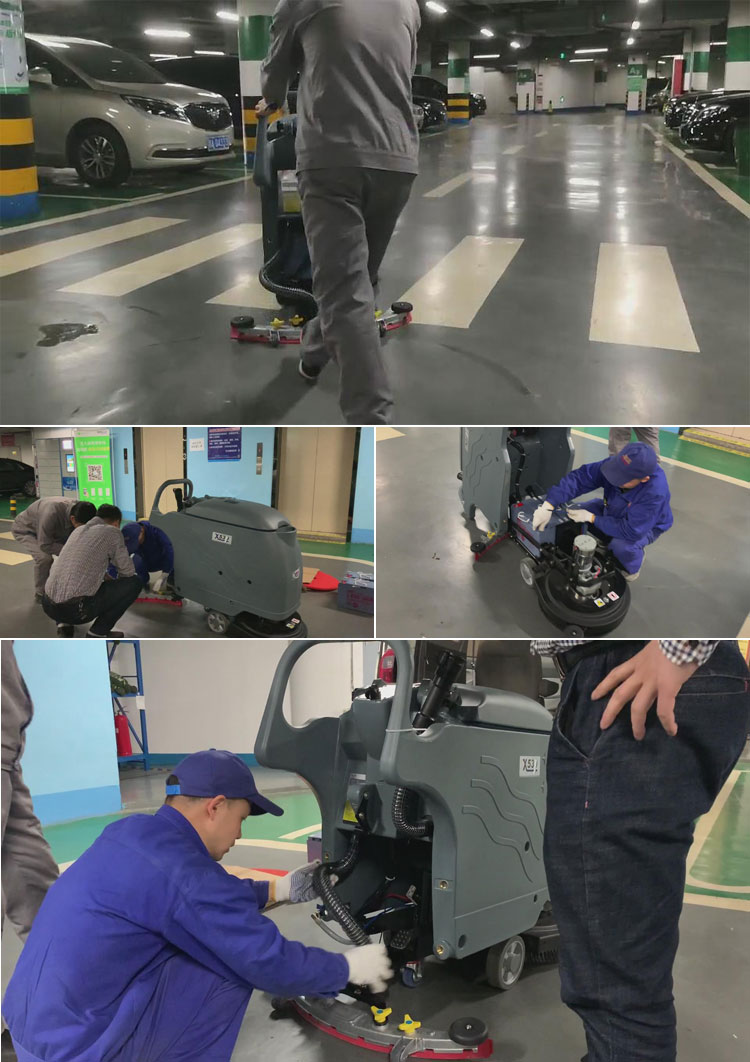 旭潔售后工程師在培訓旭潔洗地機的裝配操作